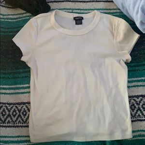 white semi-cropped sheer tee